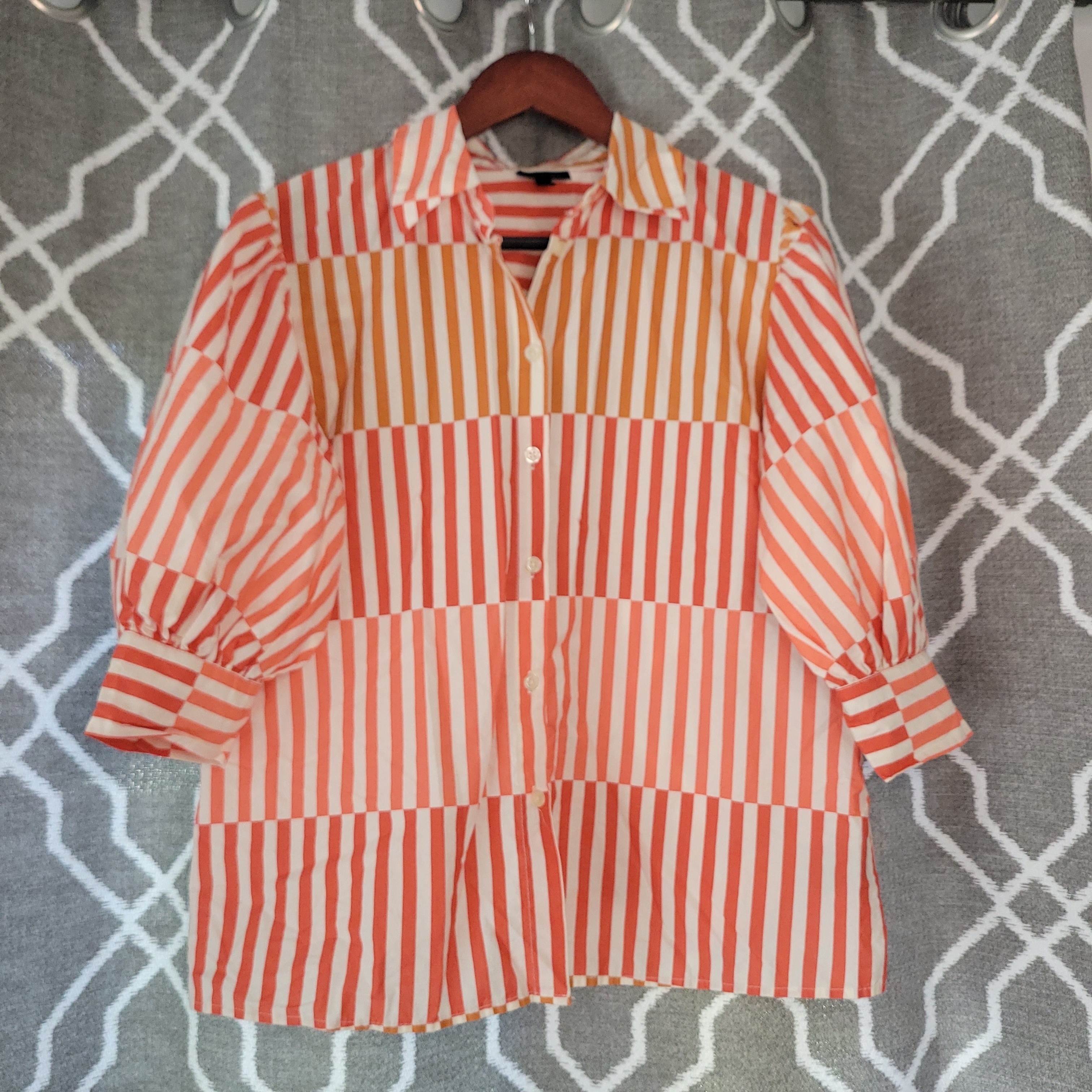 Who What Wear Orange And Cream Striped Shirt